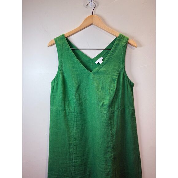 J.Jill Rainforest Linen Seamed V-Neck Midi Dress Women’s Size Small Green Chic - Picture 7 of 7
